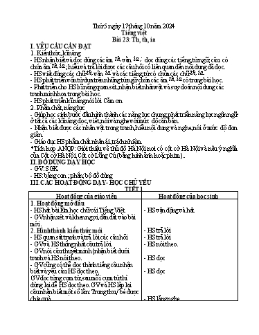 Kế hoạch bài dạy Lớp 1 - Tuần 6 Năm học 2024-2025 (Nguyễn Thị Ánh Tuyết)